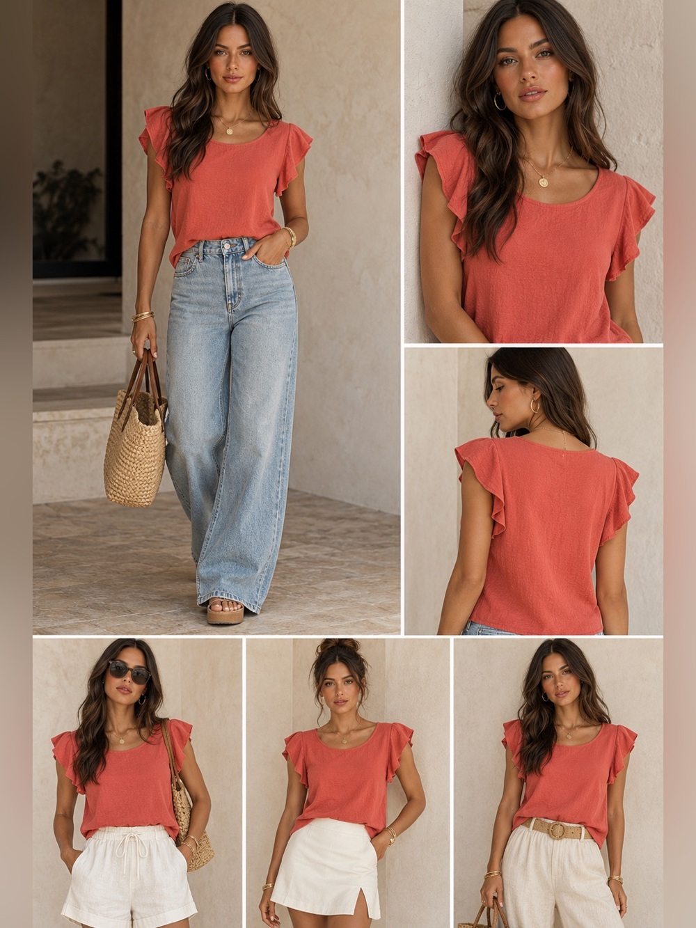 Ruffled Sleeve Blouse in Coral NWOT